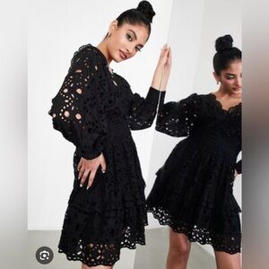 Chic Black Eyelet Dress